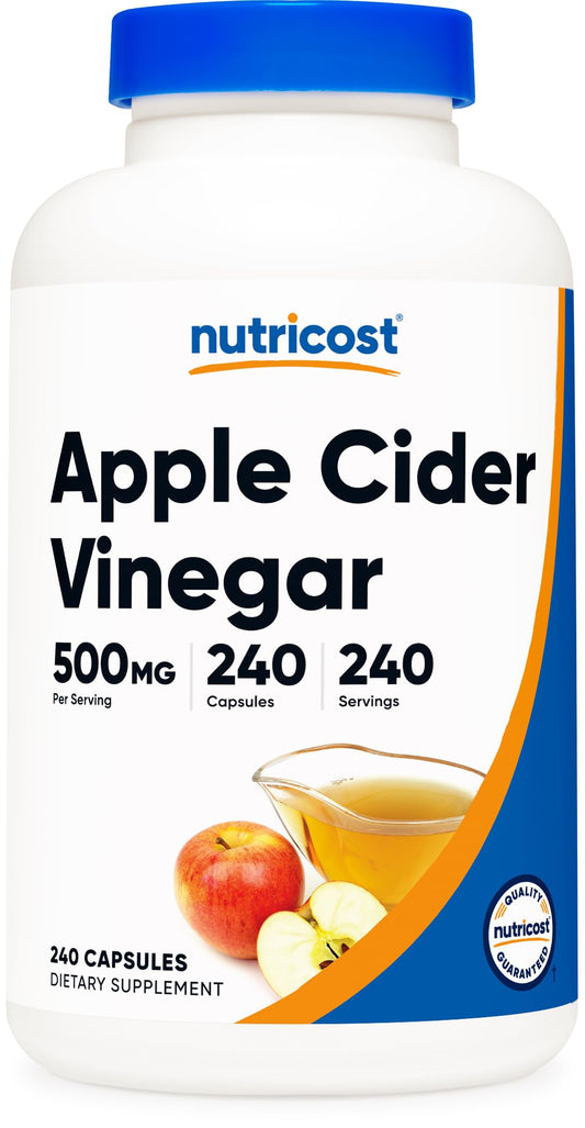 Nutricost Apple Cider Vinegar Capsules bottle front for daily wellness routine.