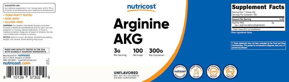 Uso diario recomendado de Nutricost Arginina AKG en casa o gimnasio