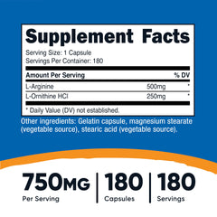 Closeup of Nutricost capsules, high-potency L-Arginine alongside L-Ornithine for active use.