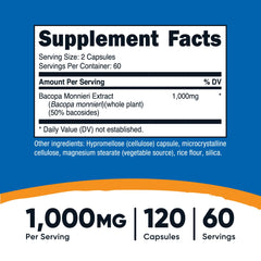 Nutricost Bacopa Monnieri capsules in a 120-count bottle for ongoing use