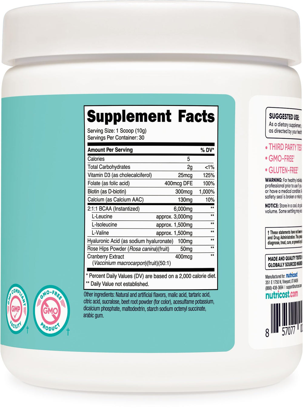 Nutricost BCAA para Mujeres, uso diario, sabor sandía, fácil de mezclar.