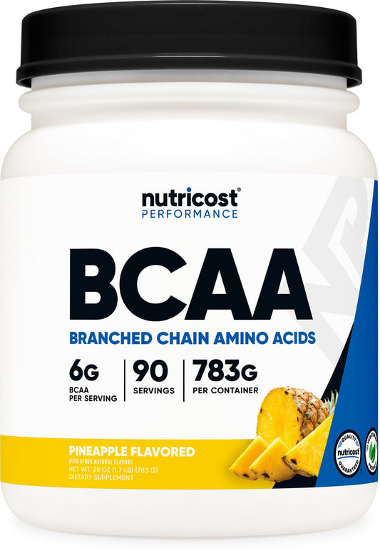 Nutricost BCAA Piña frasco muestra 90 porciones para entrenamiento