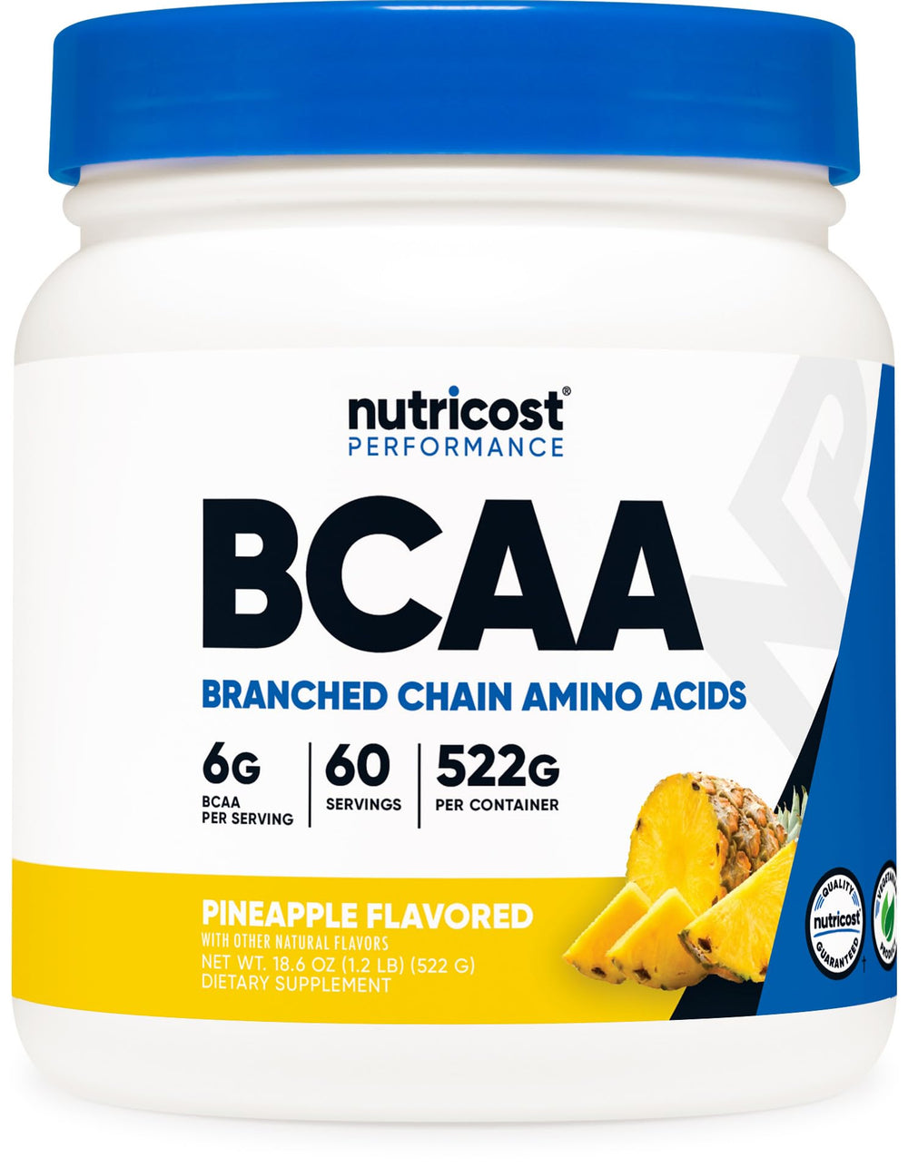 Nutricost BCAA polvo piña en empaque práctico para entrenar