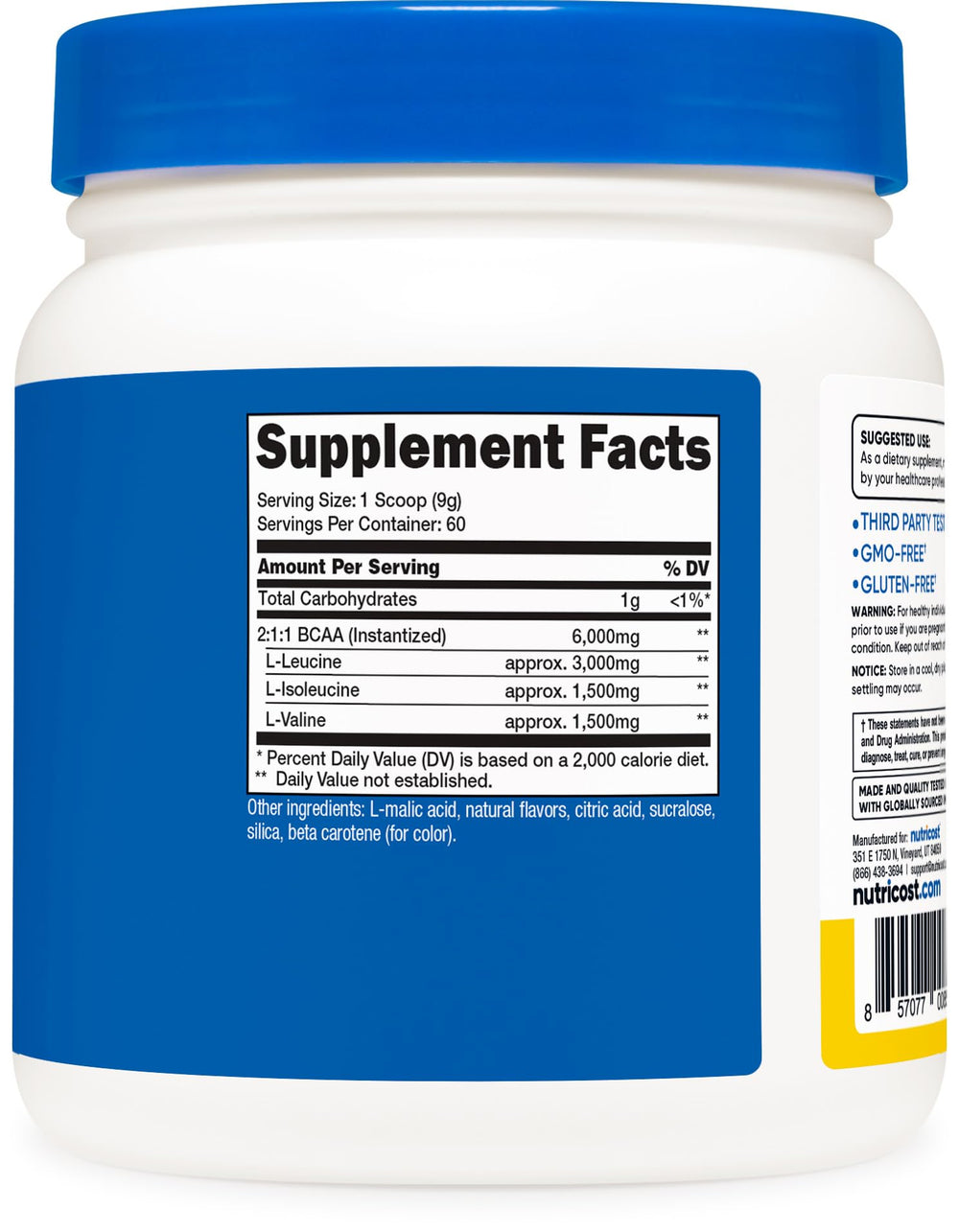 Nutricost BCAA polvo piña pruebas ISO independientes garantizan calidad