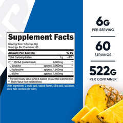 Nutricost BCAA polvo piña con taza medidora para dosis precisas
