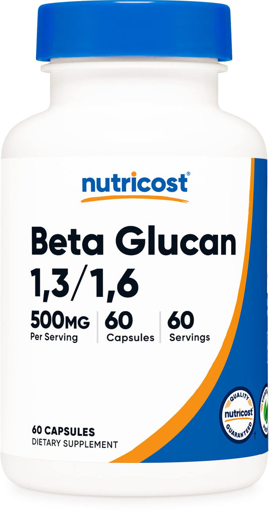 Nutricost Beta Glucano 500 mg, cápsula, apoyo a una rutina diaria saludable.