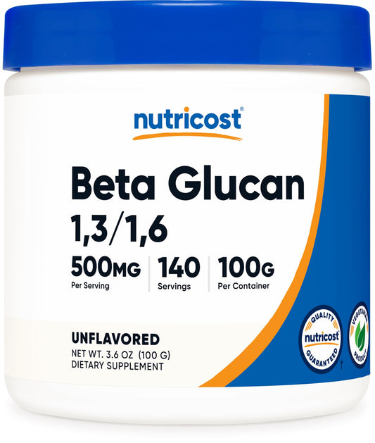 Nutricost Beta Glucan Polvo 100 g en frasco para dosificación sencilla