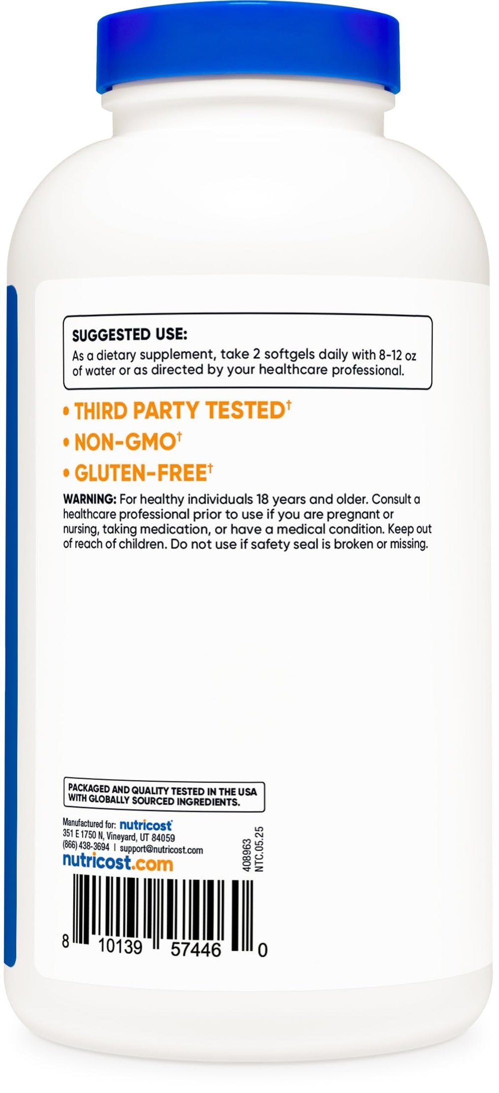 Nutricost Beta Sitosterol, mano sosteniendo la botella, visión de producto confiable para rutina diaria.