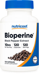 Nutricost Bioperine frente del empaque mostrando botella y beneficio claridad