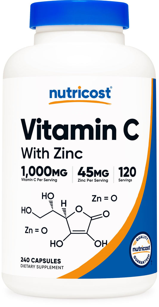 Nutricost botella frontal mostrando cápsulas y beneficio de dosis clara