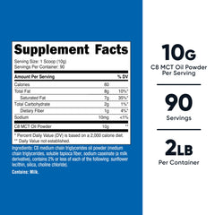 Nutricost textura del polvo MCT C8 en primer plano, mezcla fácil y sin aceite