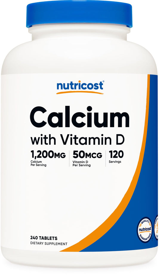 Nutricost Calcium with Vitamin D bottle front for daily bone support.
