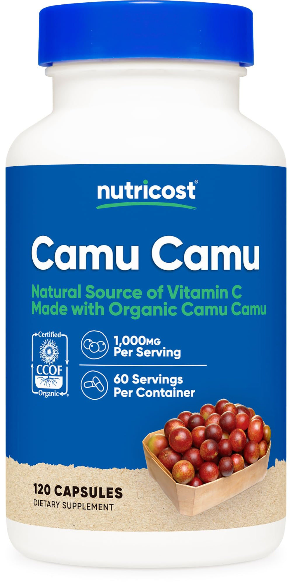 Nutricost frasco frontal mostrando el diseño y cantidad de cápsulas