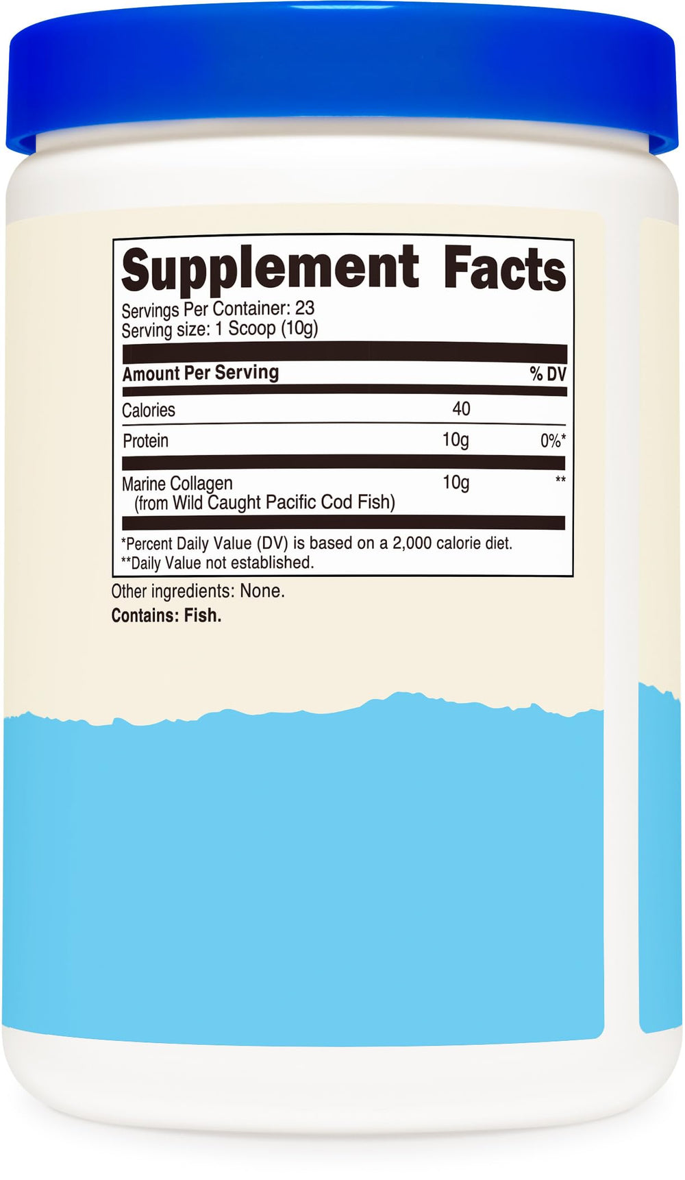 Etiqueta nutricional Nutricost colágeno marino, transparencia en ingredientes y servicios