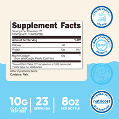 Textura del polvo Nutricost colágeno marino vista de cerca, fácil disolución comprobada