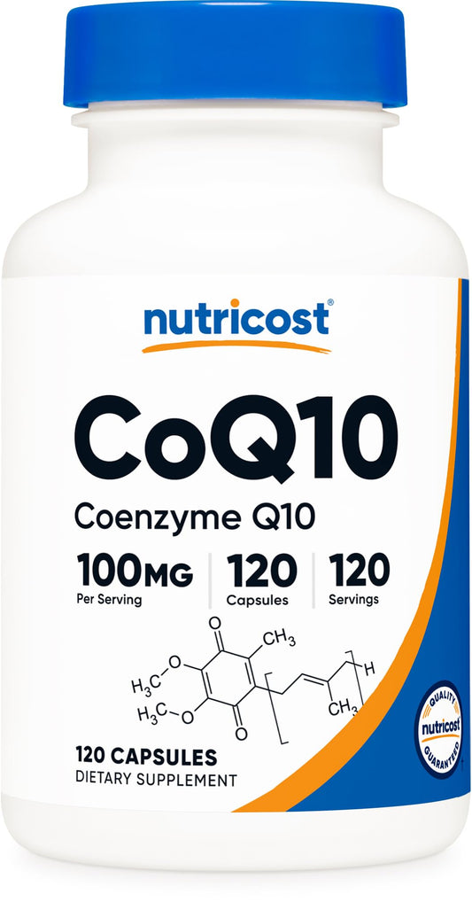 Nutricost CoQ10 100mg bottle for daily supplement routine to support energy maintenance