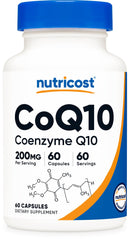 Nutricost CoQ10 200mg bottle close-up for daily energy support.
