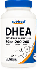 Nutricost frasco frontal DHEA 50 mg mostrando envase y cantidad