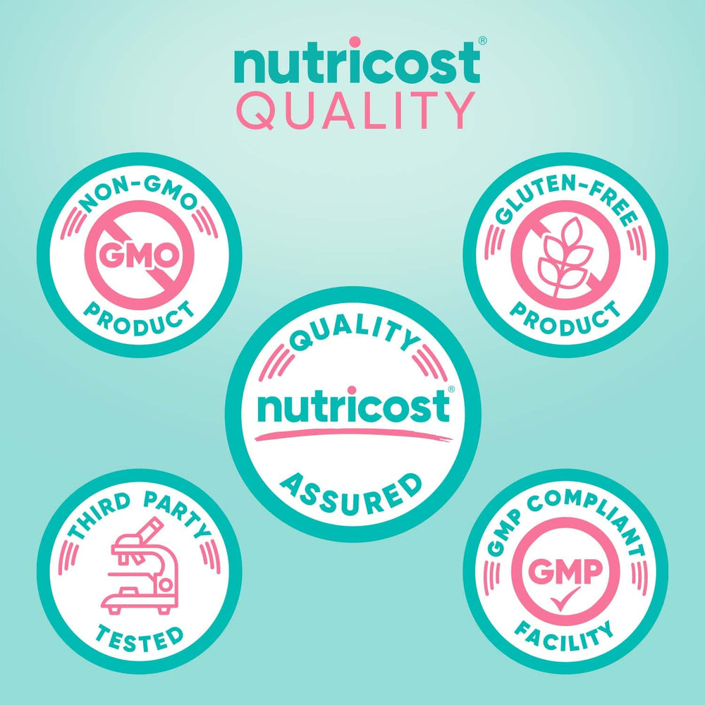Nutricost envase abierto con cápsulas para visualizar cantidad por frasco