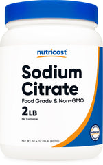 Nutricost envase frontal mostrando citrato de sodio y cantidad 2 lb, beneficio: dosificación clara