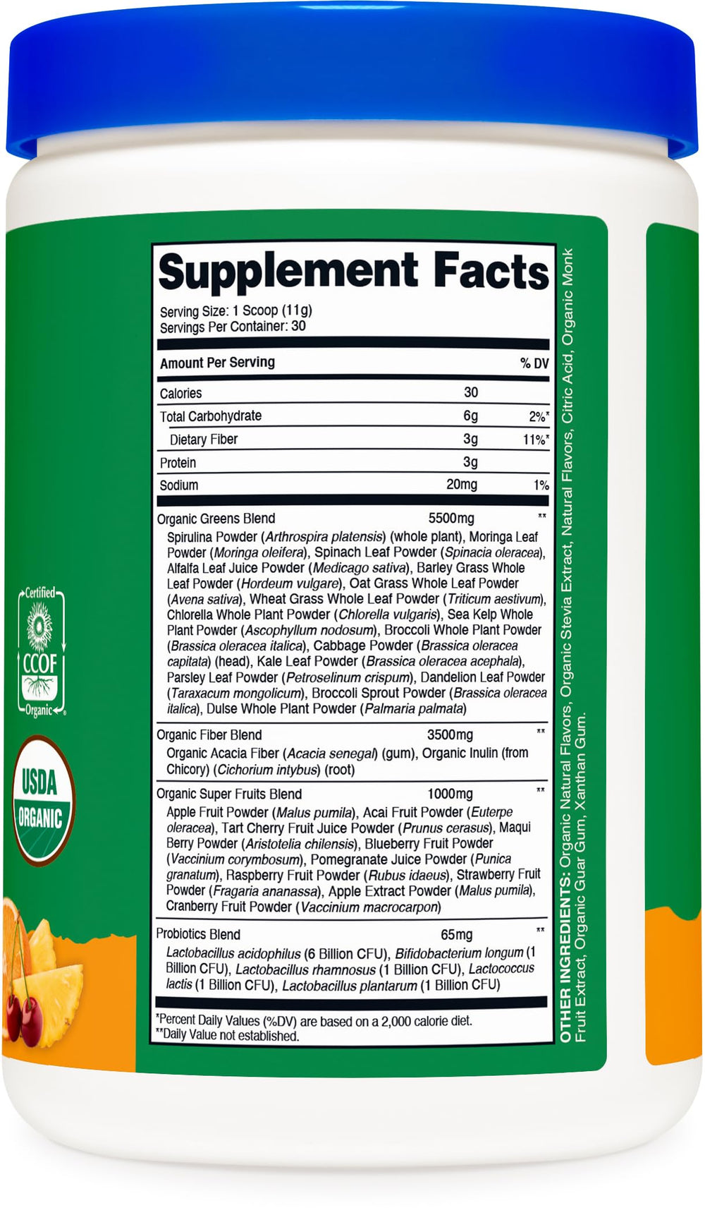 Nutricost etiqueta con información nutricional y sello USDA Organic visible