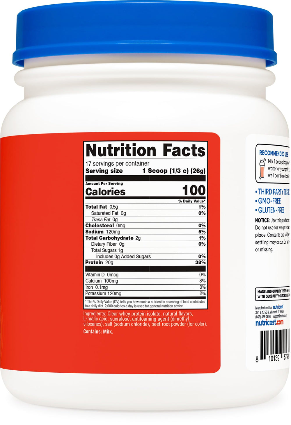 Nutricost etiqueta nutricional y sellado, garantía de calidad y transparencia