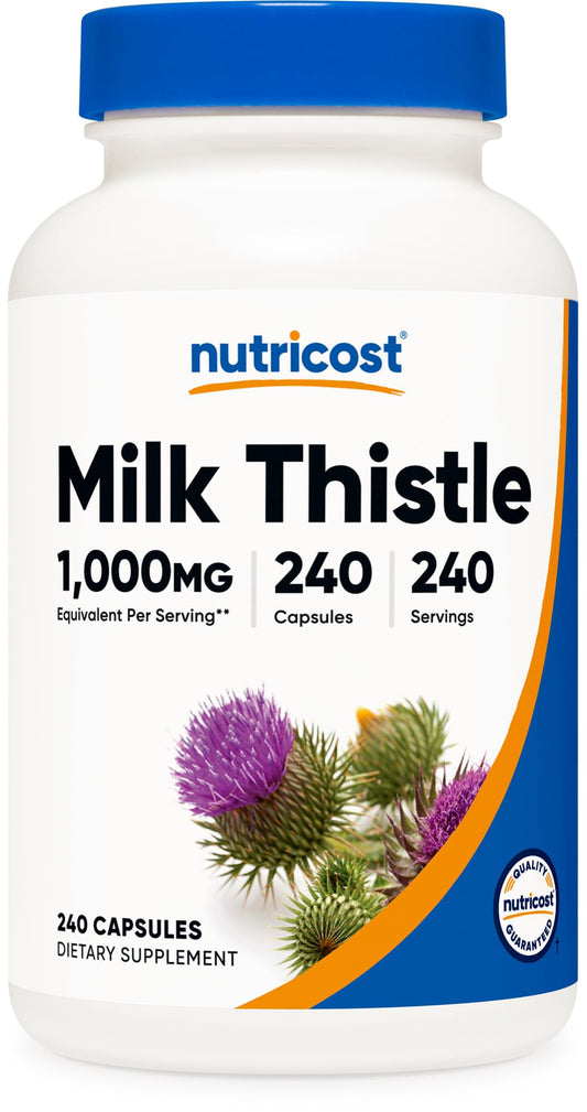 Nutricost frasco delante mostrando 240 cápsulas y beneficio de suministro prolongado