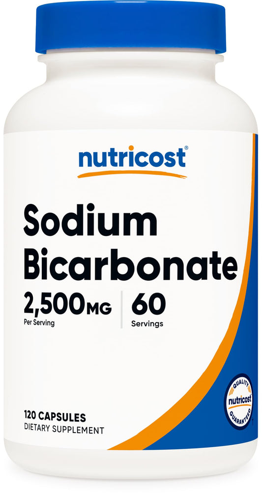 Nutricost frasco delantero mostrando cápsulas y beneficios de dosificación práctica