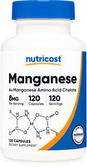 Nutricost frasco delantero de manganeso 8 mg mostrando el envase y claridad del producto