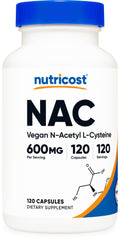 Nutricost frasco frontal mostrando 120 cápsulas y etiquetado claro para confianza