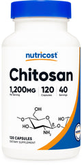 Nutricost envase frontal mostrando chitosan y beneficios de dosificación