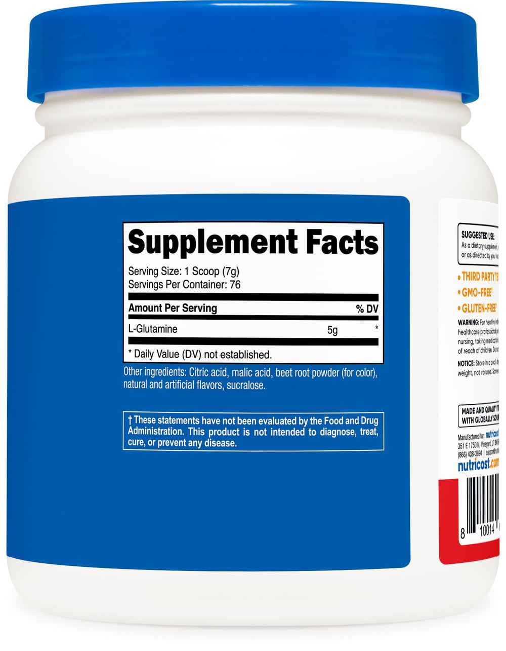 Nutricost etiqueta con certificaciones resaltando calidad y seguridad del producto