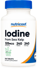 Nutricost Iodine frasco delantero mostrando etiqueta y dosis 325mcg