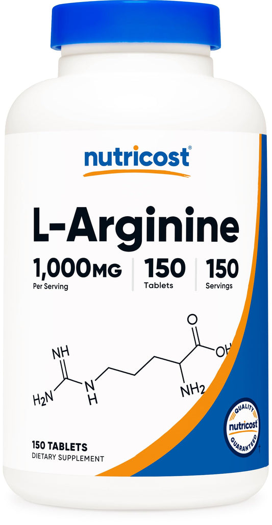 Nutricost L-Arginine 1000mg tablets bottle for convenient daily use