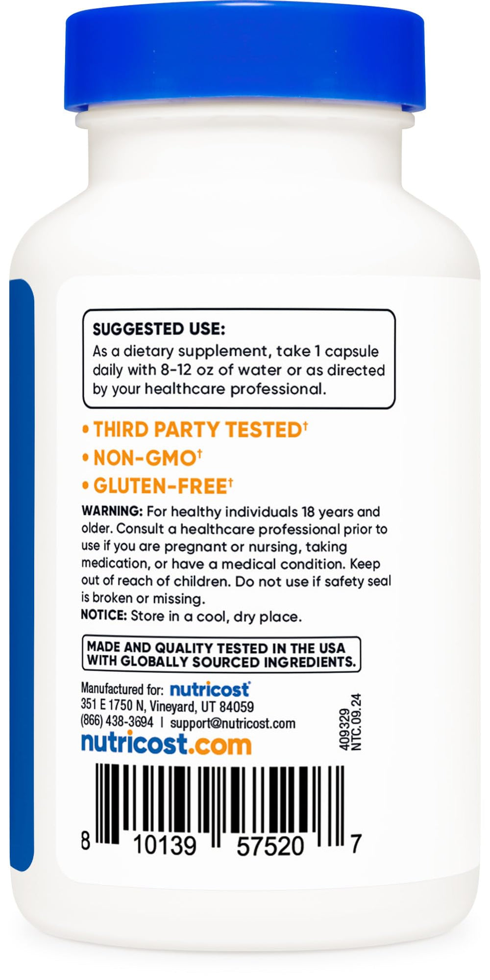Nutricost Lactobacillus Acidophilus caja: empaque seguro y práctico.