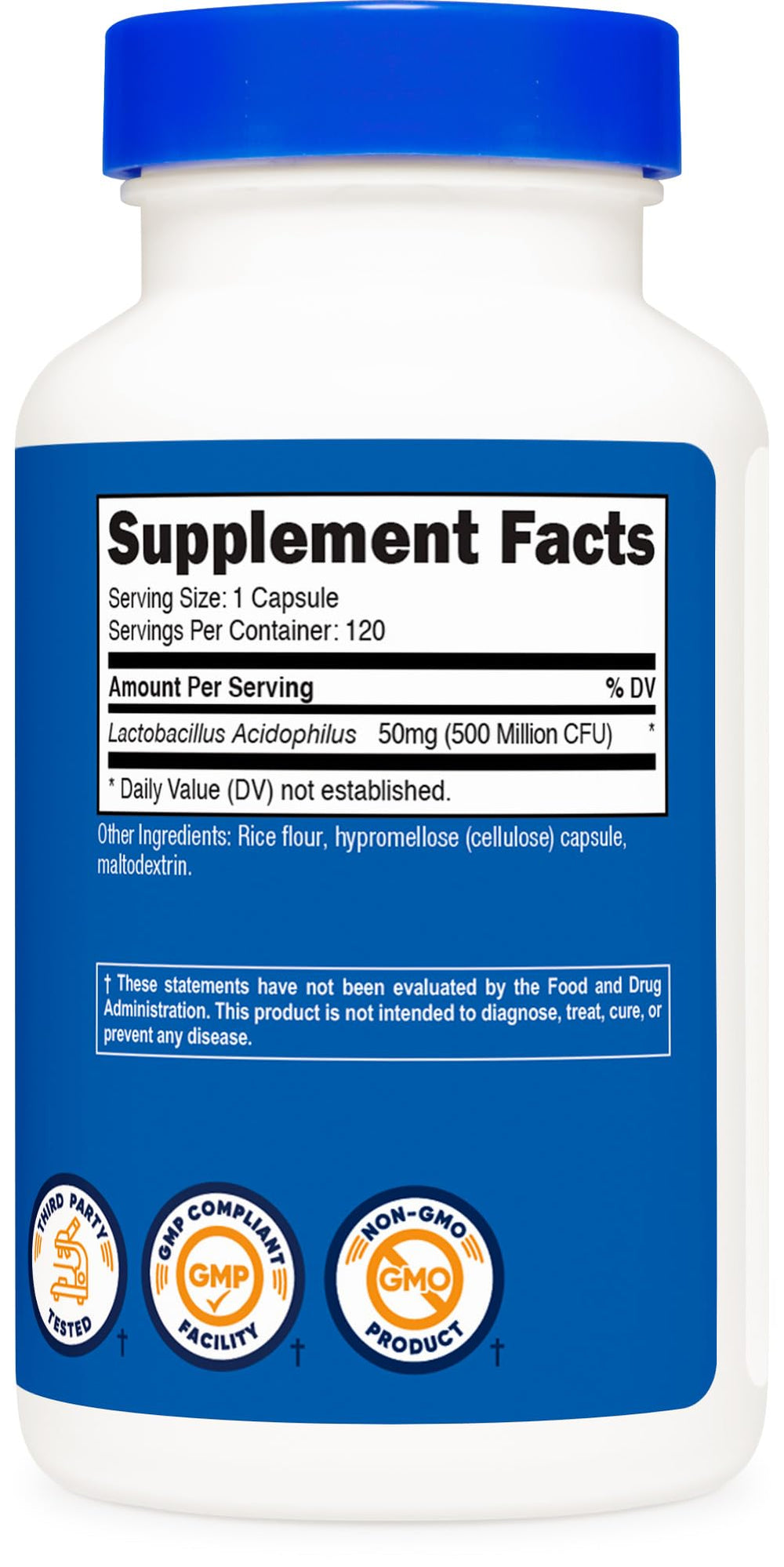 Nutricost Lactobacillus Acidophilus información nutricional: datos clave visibles.