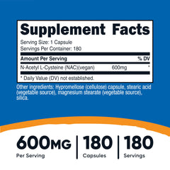 Nutricost NAC 600mg bottle label showing vegan and gluten-free claims