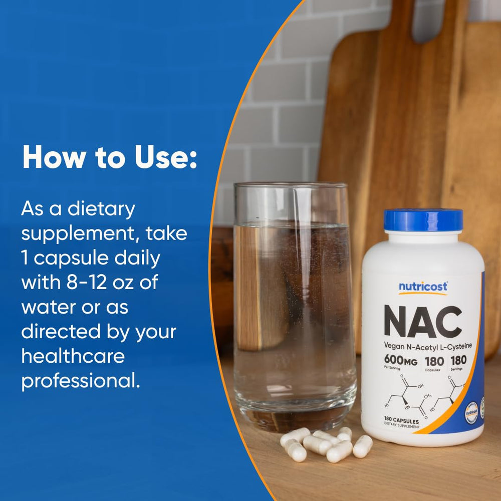 Nutricost NAC 600mg bottle stacked beside daily wellness essentials