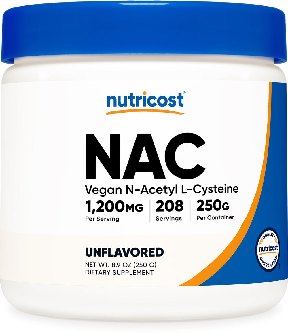 Nutricost NAC envase frontal mostrando etiqueta y beneficio de pureza