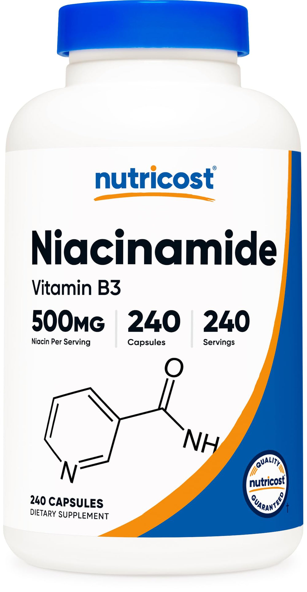 Nutricost frasco frente mostrando 240 cápsulas y beneficio de suministro prolongado