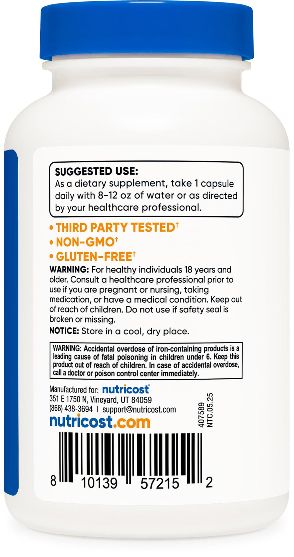 Nutricost NSF-GMP facility badge indicates strict quality and safety standards.