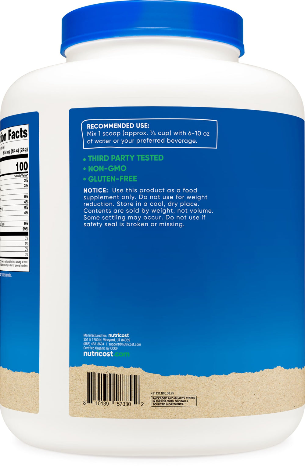 Nutricost Plant-based shake-ready powder suitable for vegan meals and smoothies.