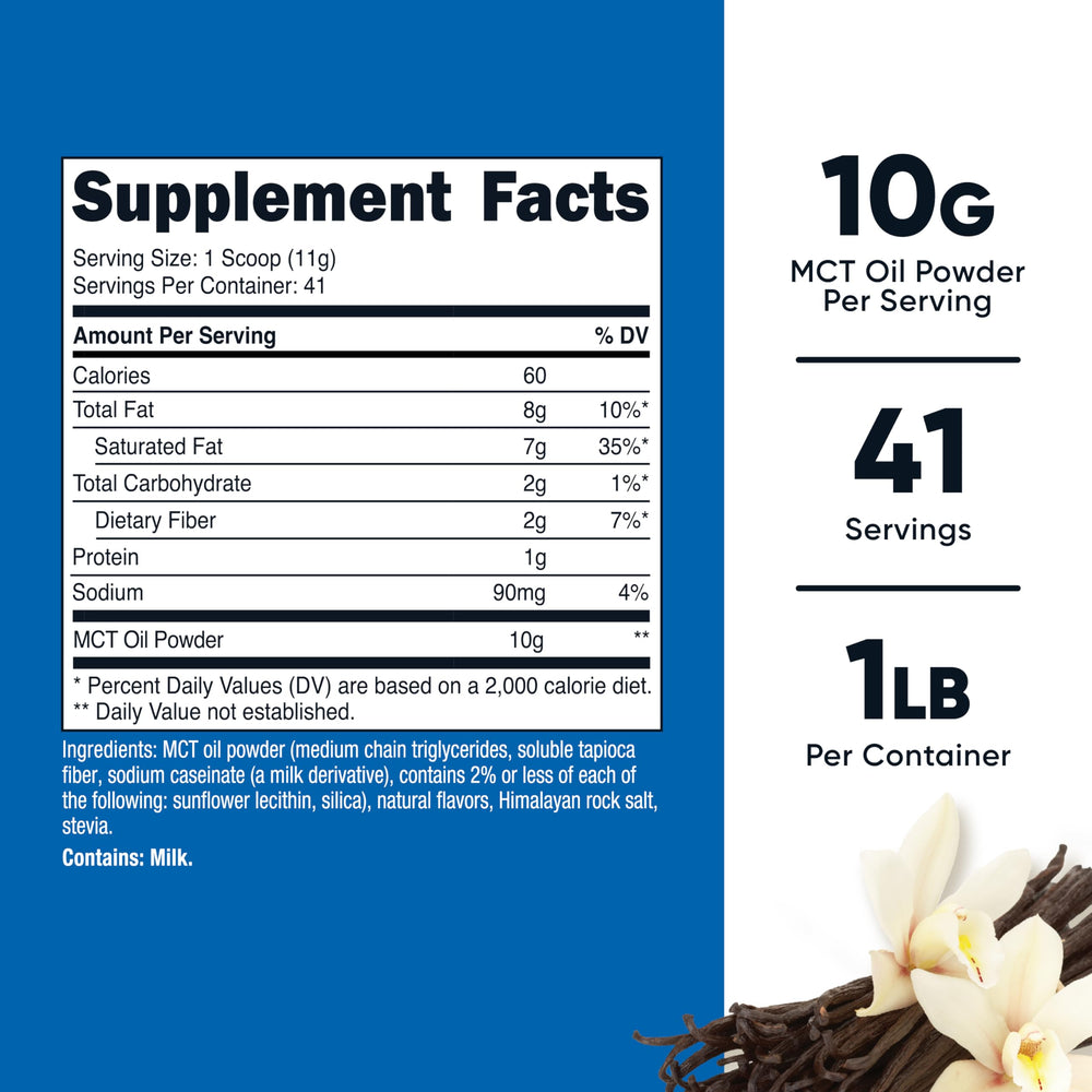 Cuchara con polvo MCT Nutricost destacando textura fina y fácil disolución