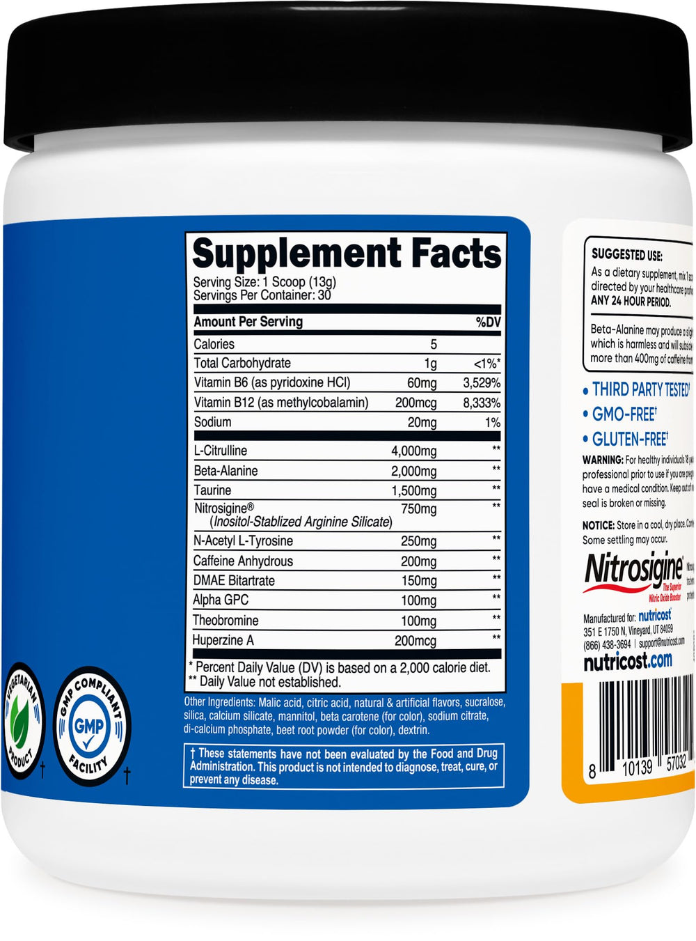 Atleta en gimnasio tomando Nutricost Pre-Workout Peach Mango para enfoque y rendimiento