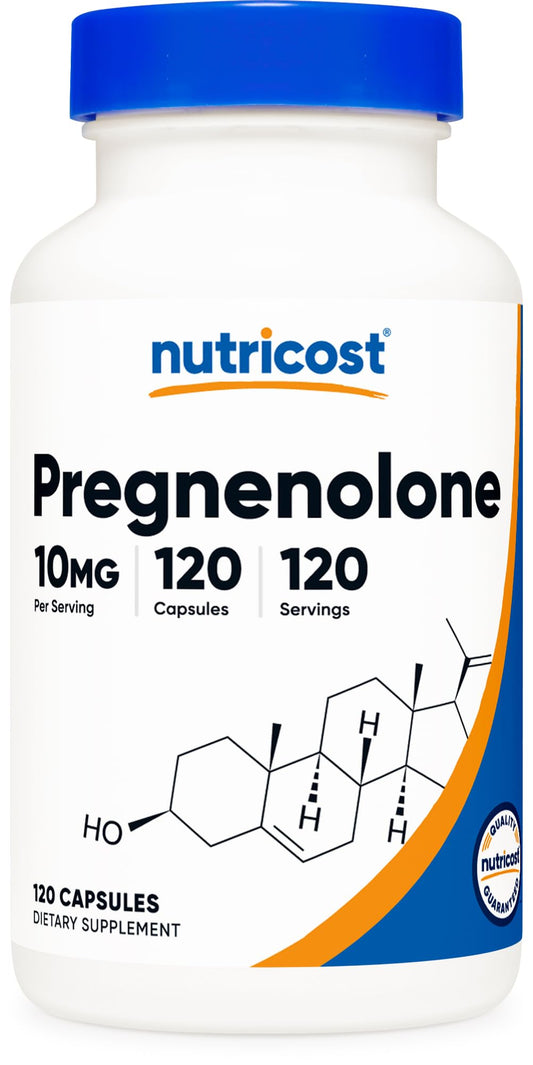 Nutricost Pregnenolone 10mg bottle with vegetarian capsules for daily use