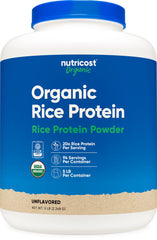 Nutricost envase frontal de proteína de arroz, presentación clara y confiable