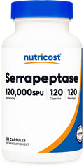 Nutricost envase frontal que muestra 120 cápsulas y etiqueta clara, confianza de calidad