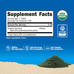 Nutricost spirulina tableta en primer plano para dosificación fácil