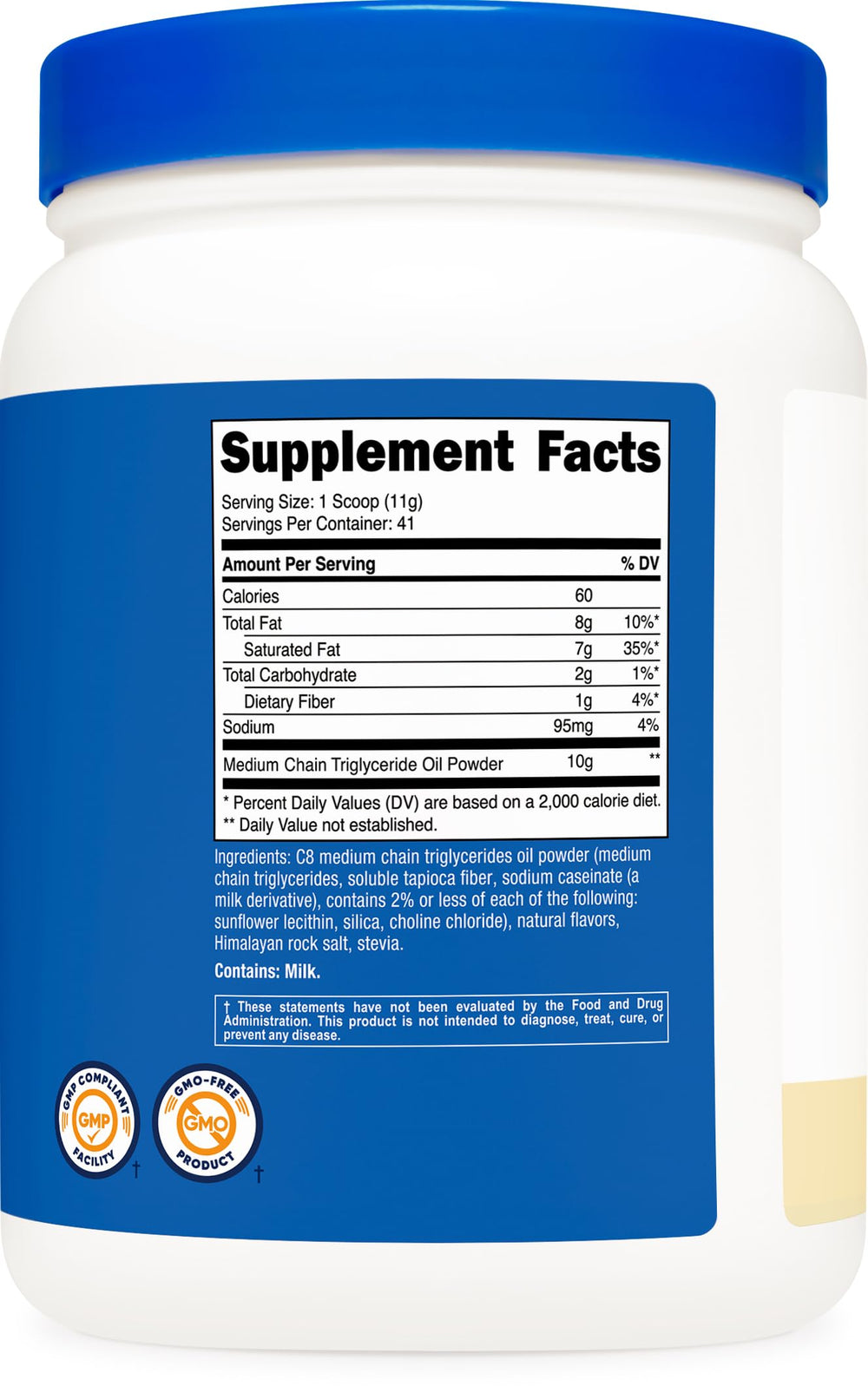Nutricost lata 16oz junto a taza para comparar tamaño práctico