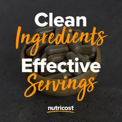 Nutricost cápsulas junto a una rutina diaria ilustrando conveniencia de uso